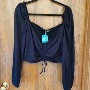 NWT H&M DIVIDED Ruched Black Crop Top Sz XL